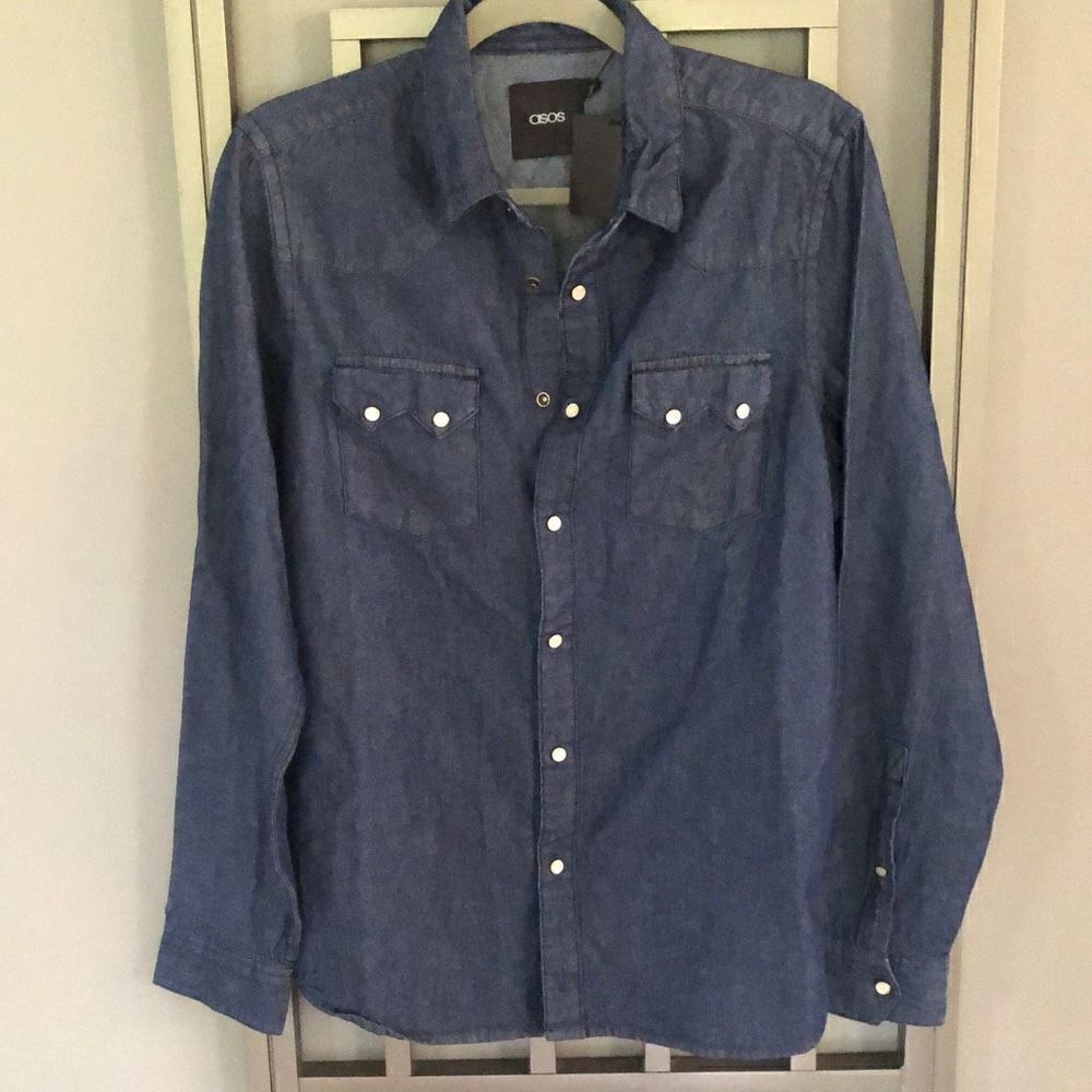 NWT ASOS Dark denim button down blouse size M